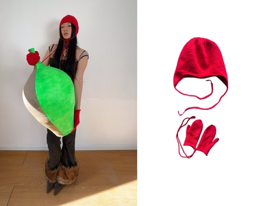 雀斑脸2026AW冬季保暖百搭纯手工编织****羊毛大红色帽子手套