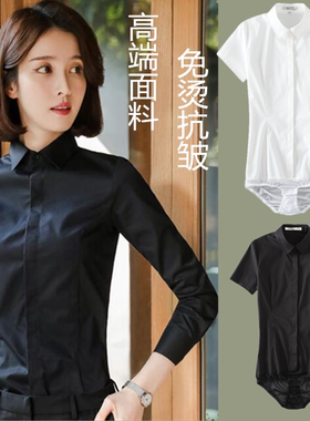 2023新款高端灰色长袖连体衬衫女职业工作装免烫抗皱修身衬衣面试