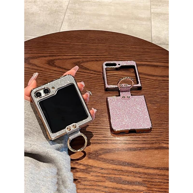 手提戒指适用三星zflip5手机保护壳闪摺叠屏w23flip心系天下全包防摔3高档磨砂zflip4网红女新款覆盖超薄保护