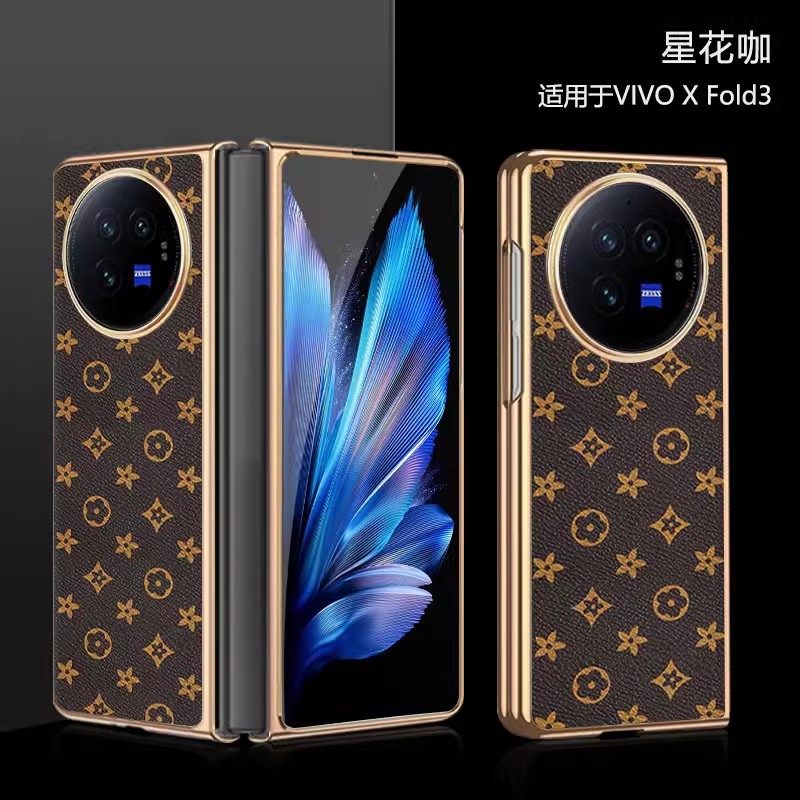 vivoxfold3Pro手机壳新款VIVO X FOLD3折叠屏全包金边皮纹保护套FOLD2超薄防摔男女奢华素皮创意外壳5G潮适用