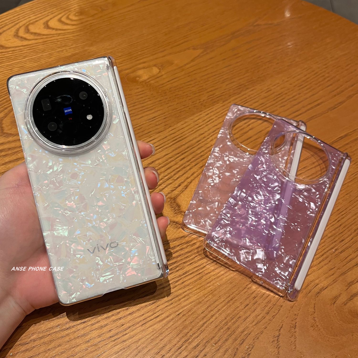 ins风网红贝壳纹适用vivoxfold5折叠屏手机壳vivoxfold3中轴保护外壳xfold3pro超薄全包防摔保护套男女高级感