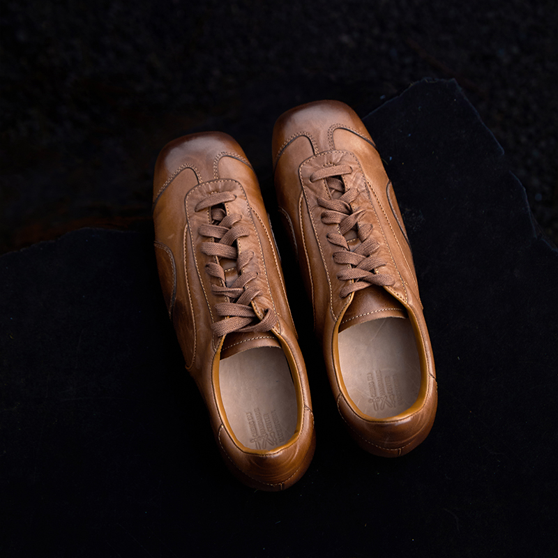 水洗马皮+真皮鞋底复古德训鞋女