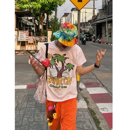 椰树印花青少年纯棉短袖T恤男夏