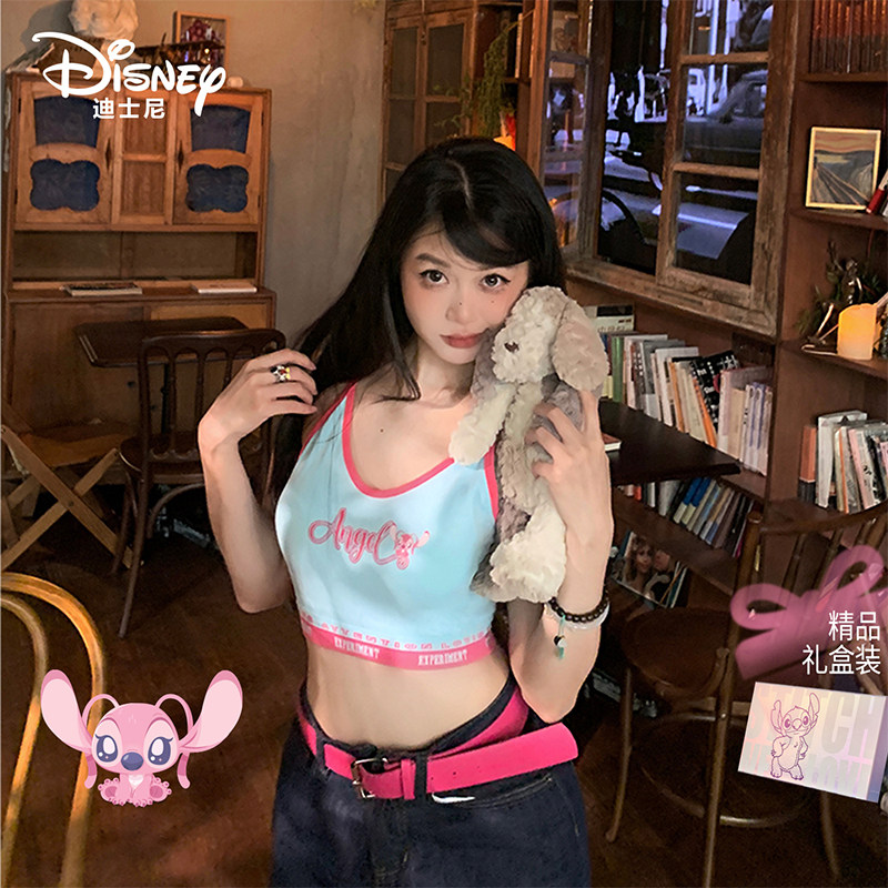 Disney/迪士尼史迪奇吊带背心性感V领夏外穿内搭带胸垫运动风内衣