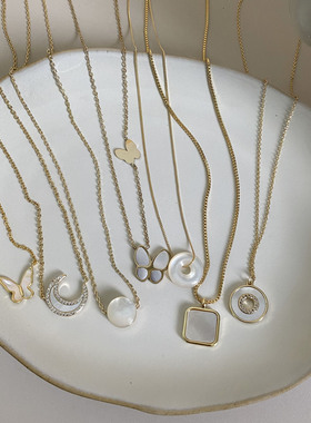 XKDDCT韩版气质天然贝母蝴蝶项链