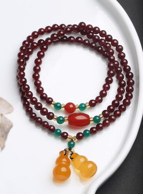 XKDDCT天然三圈石榴石手链双葫芦