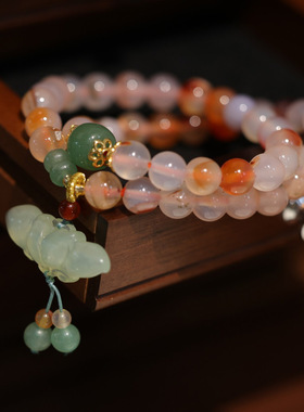 XKDDCT天然8MM红飘花手链女岫玉