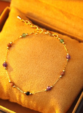 XKDDCT原创设计彩色石头串珠金多巴胺手链女甜美简约水晶手串送闺