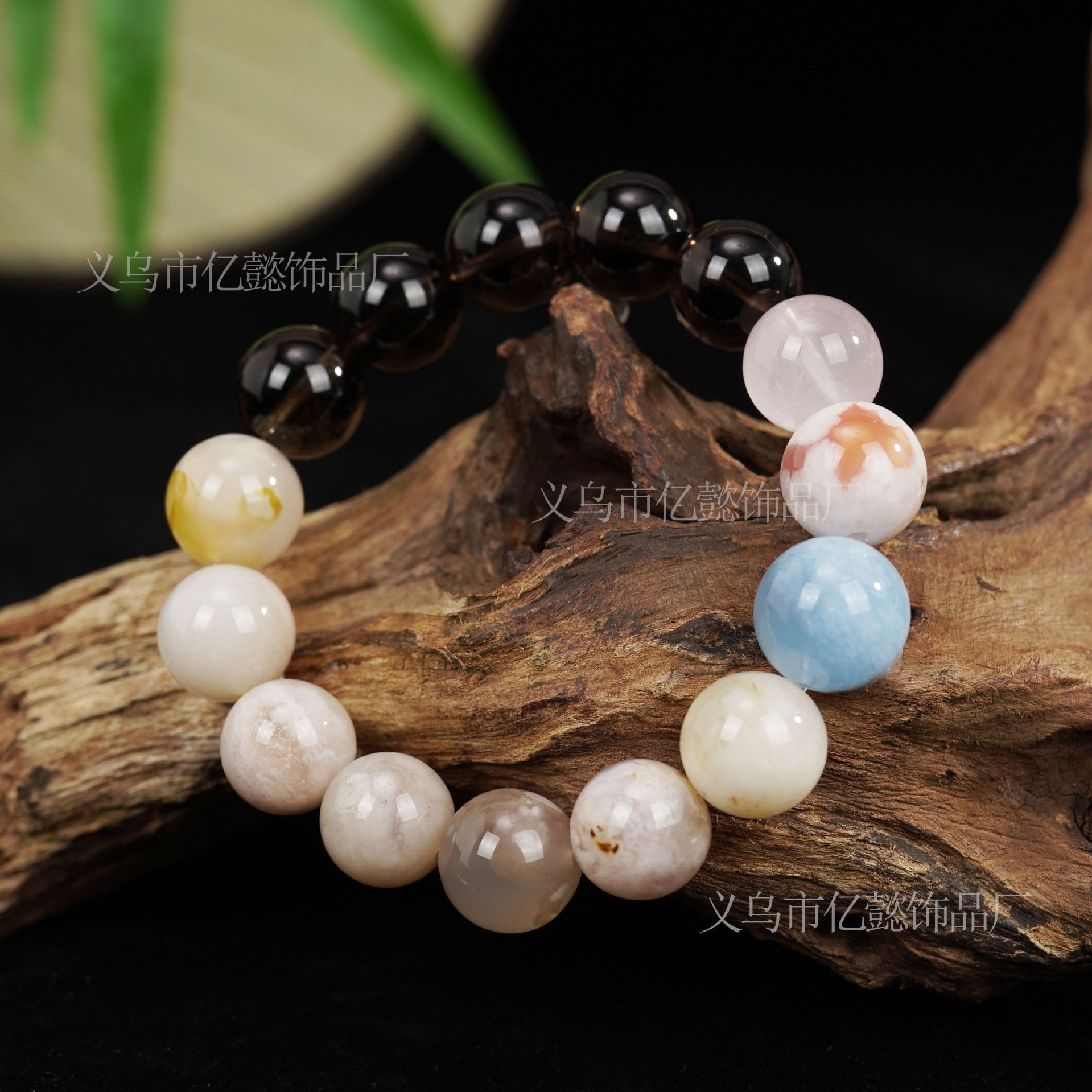 XKDDCT天然樱花玛瑙手串大珠子高级海蓝宝简约净化原创设计手链女