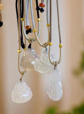 XKDDCT冰种玉项链白玉平安扣弥勒