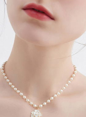 XKDDCT山茶花天然淡水珍珠项链女