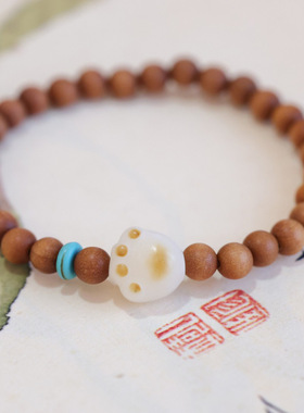 XKDDCT复古檀木菩提根手串情侣款