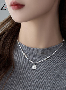 XKDDCT碎银子珍珠爱心吊坠项链女