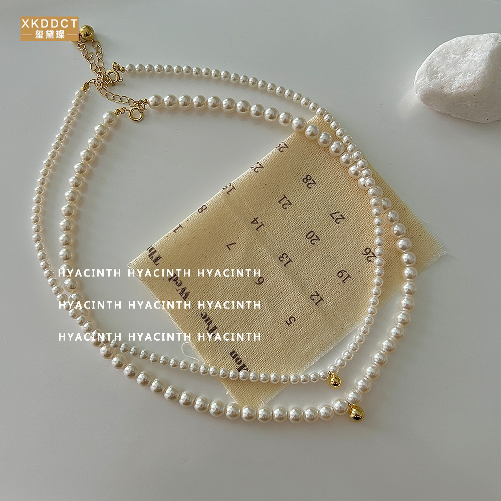 XKDDCT新款韩版网红珍珠项链骨链法式优雅气质毛衣链可调节合金全