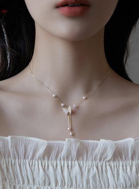 XKDDCT新款2025珍珠流苏蝴蝶项链