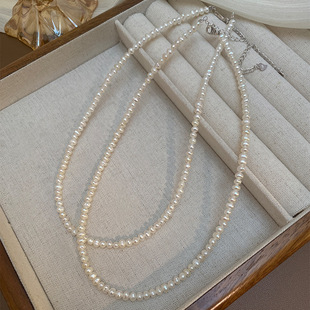 XKDDCT3MM迷你小粒法式天然淡水珍珠项链女赵露思同款极细纯银锁