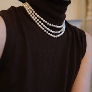 XKDDCT施家650白色超长元宝扣珍珠项链轻奢多层叠戴毛衣链网红同