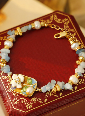 XKDDCT油画系列浅蓝天然石吊坠手