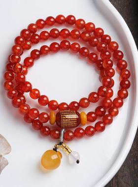 XKDDCT新款三圈红玛瑙心经桶珠吊