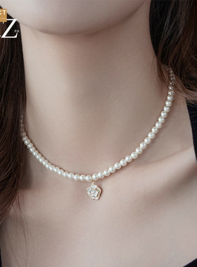 XKDDCT山茶花巴洛克珍珠项链女轻