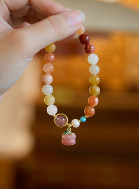 XKDDCT新款天然新疆金丝玉手串女