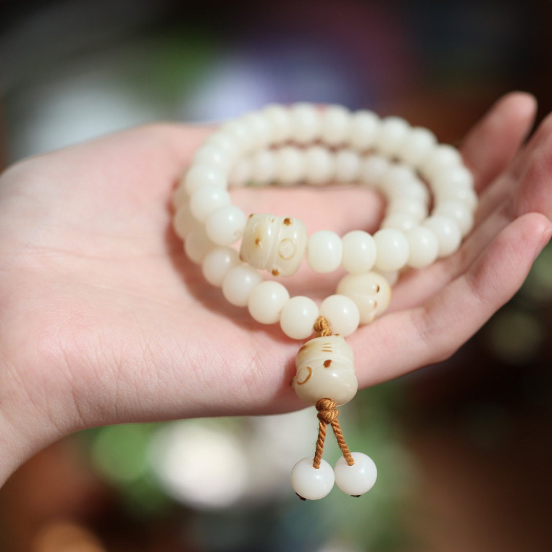XKDDCT白玉根手串烫烧猫爪菩提子手链高抛精修单圈佛珠念珠小众木