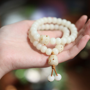 XKDDCT白玉根手串烫烧猫爪菩提子手链高抛精修单圈佛珠念珠小众木