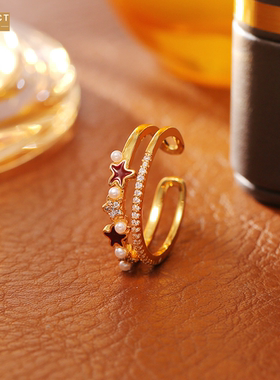 XKDDCT创意设计双层珍珠五角星戒