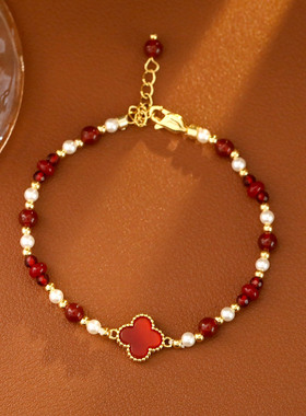 XKDDCT施家珍珠红玛瑙手链女气质