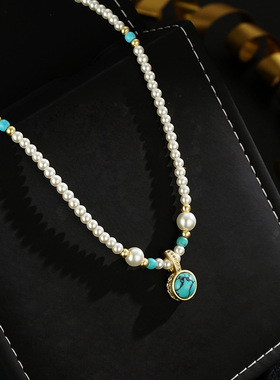 XKDDCT绿松石吊坠珍珠项链女秋冬