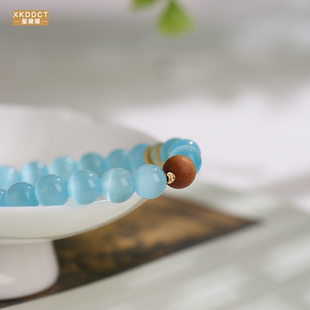 XKDDCT寺庙冰川蓝手链蓝色猫眼石奶香高级感手串复古珠uM3en全新