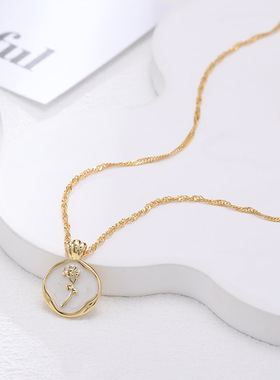 XKDDCT简约圆牌玫瑰花滴油锁骨链