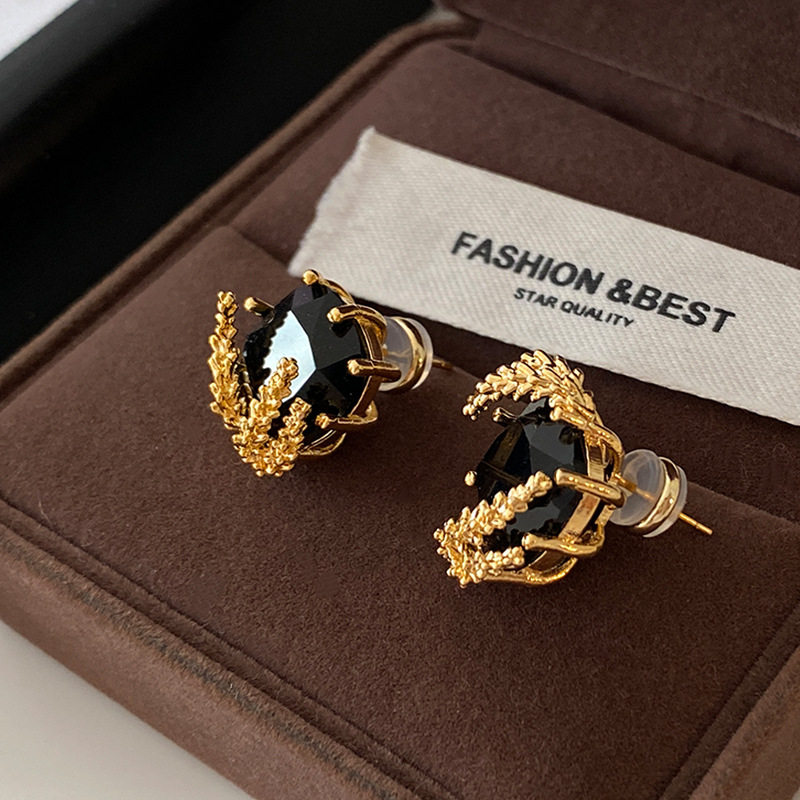 XKDDCT新款稻穗方钻耳钉几何椭圆独特创意设计高级感耳饰时尚复古