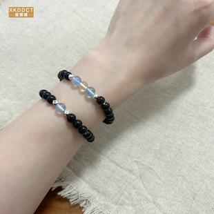 XKDDCT新款 手串手链轻奢小众精致情侣转珠9WHZt简约黑曜 石海女款