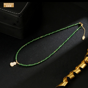XKDDCT爆款 骨链女全新 玉绿色玉串珠项链白贝母葫芦吊坠百搭新中式
