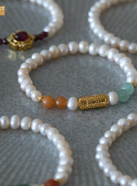 XKDDCT国风复古淡水珍珠手链女多