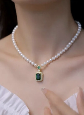 XKDDCT淡水珍珠项链复古高级感绿