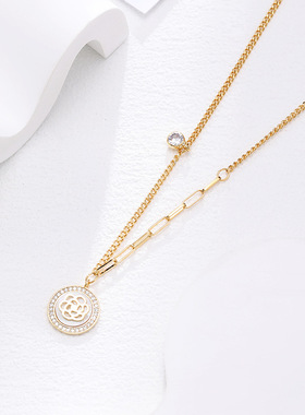 XKDDCT新款山茶花锆石贝壳项链轻