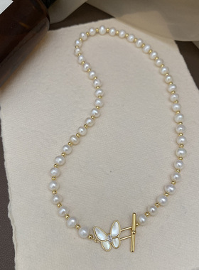 XKDDCT天然珍珠夏季蝴蝶项链女轻