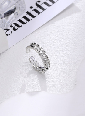 XKDDCT简约锆石链条戒指小众高级