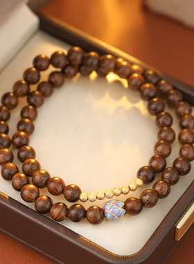 XKDDCT新款天然奇楠双圈碎金手串