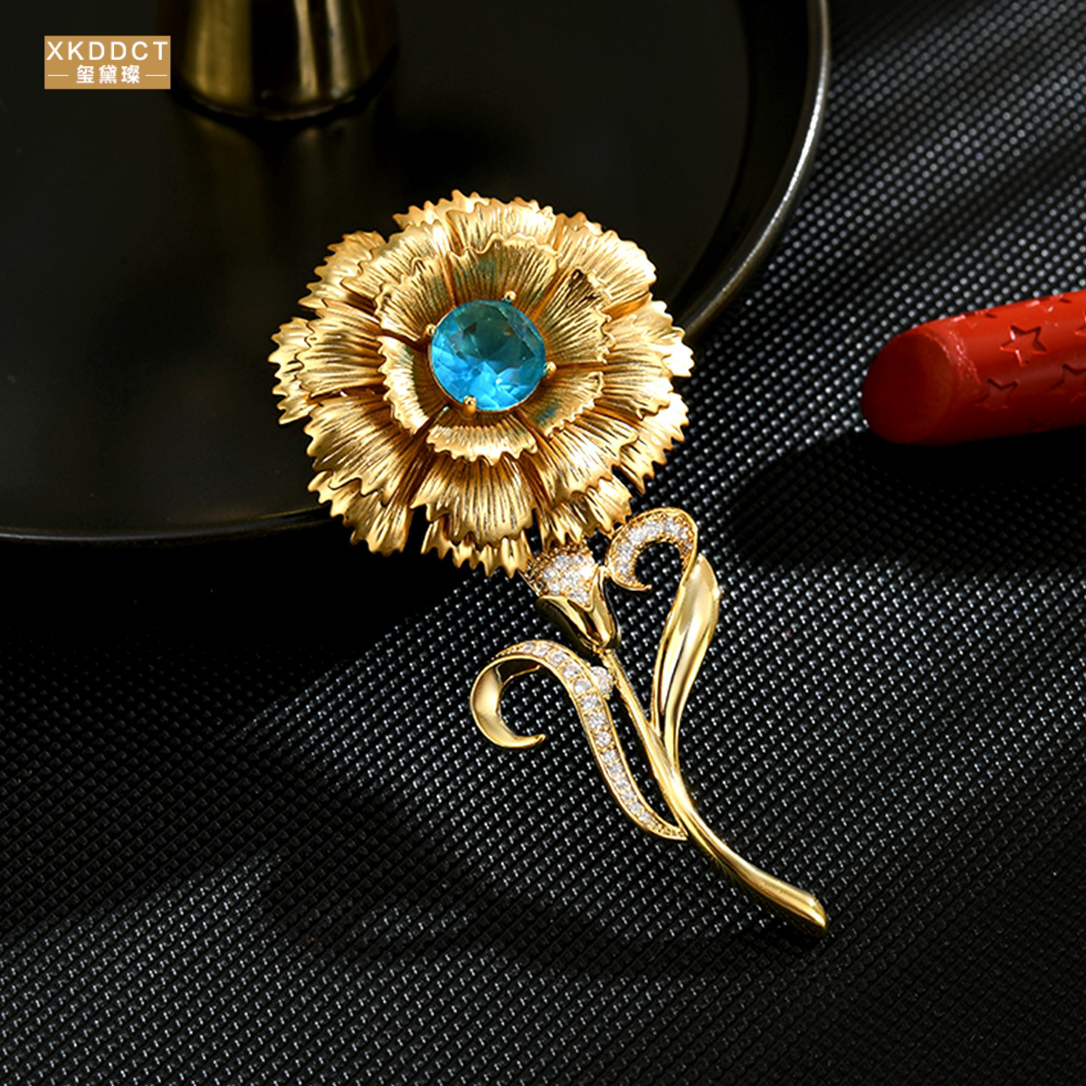 XKDDCT法式小众设计感金属纹理花朵胸针高级感百搭花卉胸针Cqi0I