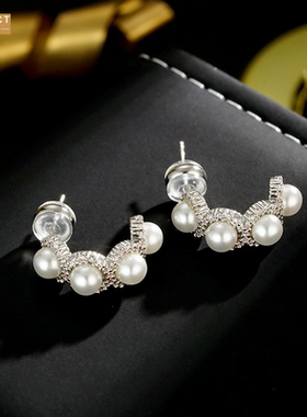 XKDDCT法式复古满镶珠珠C圈耳环女轻奢小众设计气质时尚耳饰3UPD