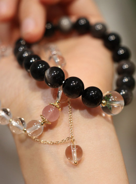 XKDDCT爆款白手链女猫眼黑曜石手