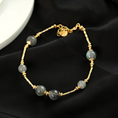 XKDDCT天然灰色月光石手链时尚 清冷灰新中式 旗袍配饰手串国风玉石