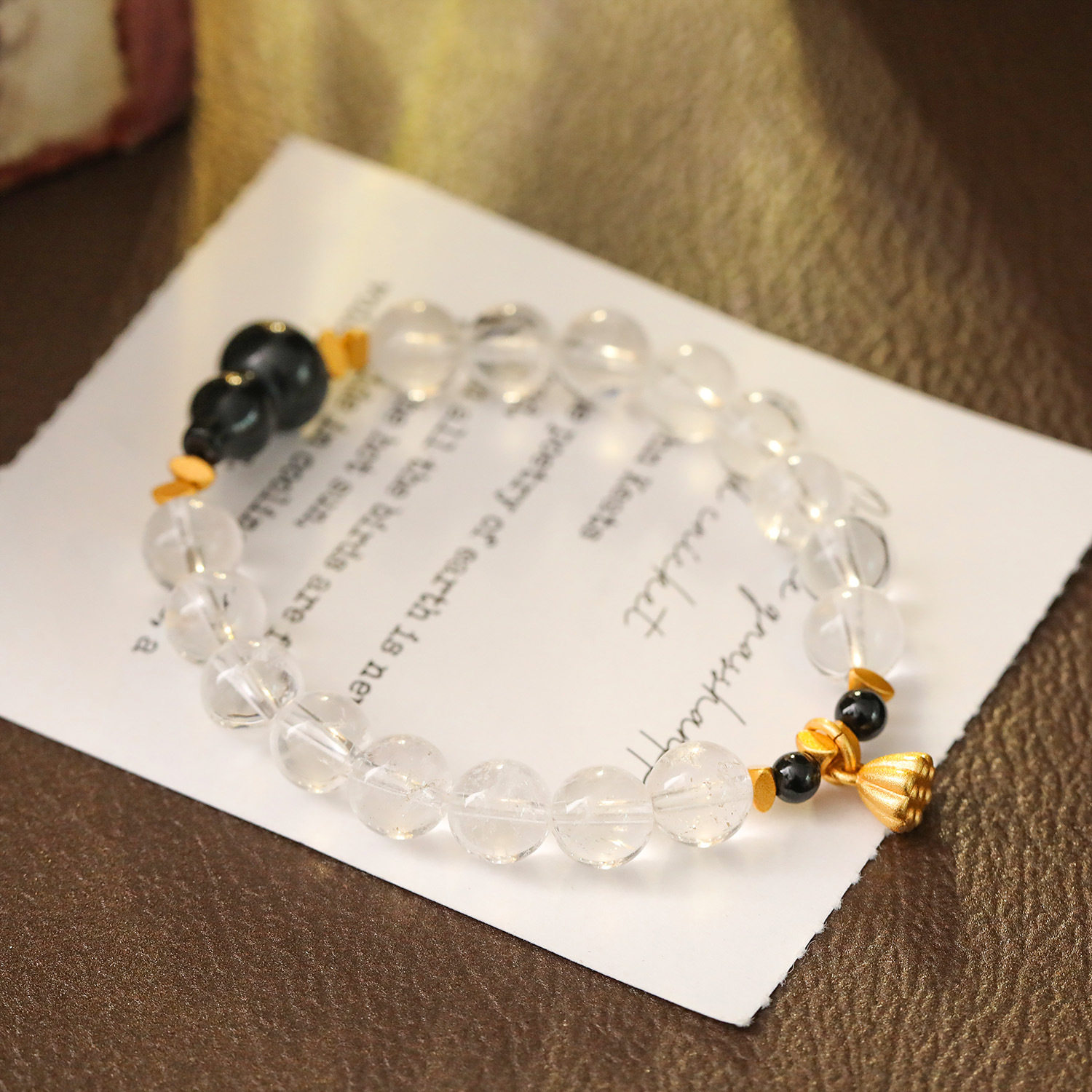 XKDDCT天然白水晶单圈手串男女情侣款简约黑色葫芦金莲蓬时尚手链