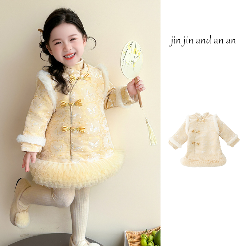 女童新中式加绒旗袍裙冬季中国风拜年服洋气公主连衣裙,童装/婴儿装/亲子装,旗袍,淘宝优惠券,粉丝福利购,淘宝优惠卷