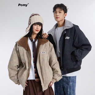 爆款 冬季 情侣保暖外套男女 复古翻领棉服2025新款 PCMY加绒加厚美式
