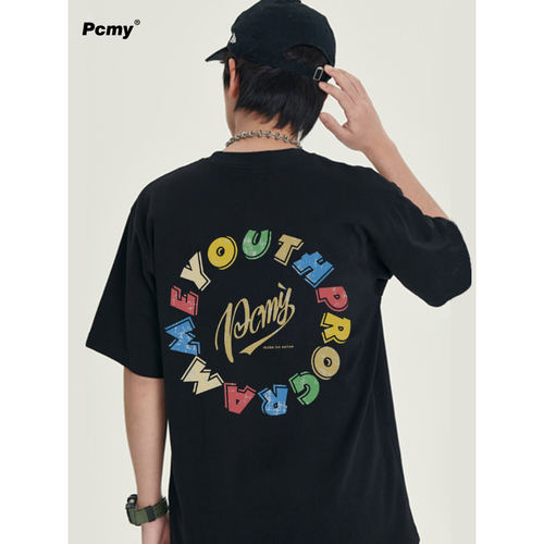 PCMY[彩虹字母]美式街头风T恤夏
