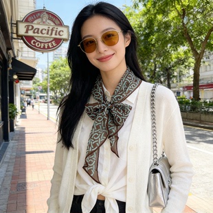 饰长巾披肩 「环扣咖啡」轻奢真丝丝巾女春夏乔琪纱多功能桑蚕丝装